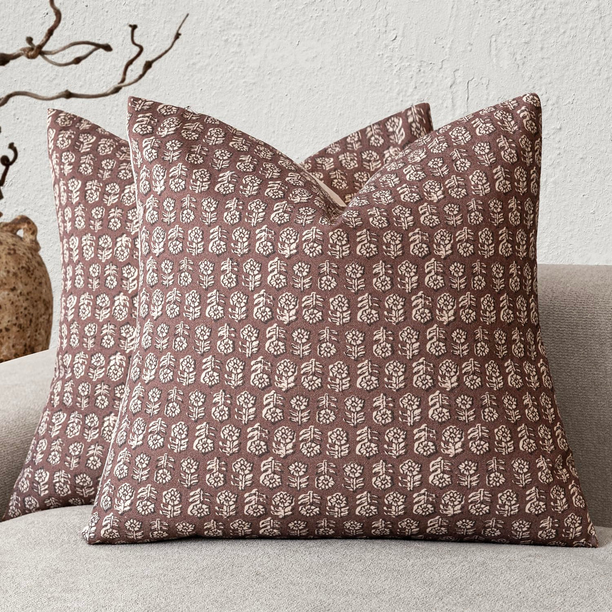 Foindtower Decorative Floral Print Throw Pillow Covers 20×20 Inch,Brown