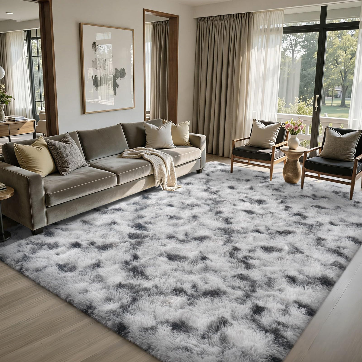 5x7 Black Area Rugs for Living Room, Large Fluffy Shag Bedroom Rugs Non-Slip, Ultra Soft Plush Carpet for Nursery Kids PlayRoom Dorm Office Indoor Modern Carpets