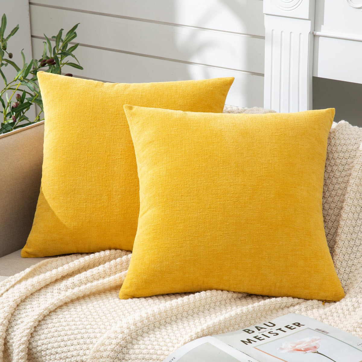 GAWAMAY Decorative Throw Pillow Covers 16x16 Inch Set of 2, Super Soft Chenille Square Pillows Farmhouse Fall Pillowcase for Living Room Bedroom Sofa Couch Cushion Cover Navy Blue 40x40cm