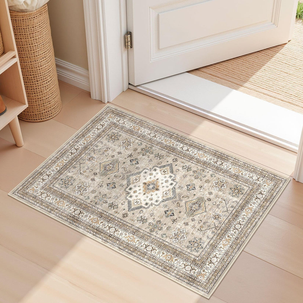cotiled 5x7 Area Rug for Living Room, Washable, Traditional, Beige