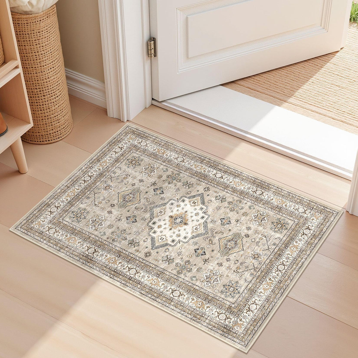 cotiled 5x7 Area Rug for Living Room, Washable, Traditional, Beige