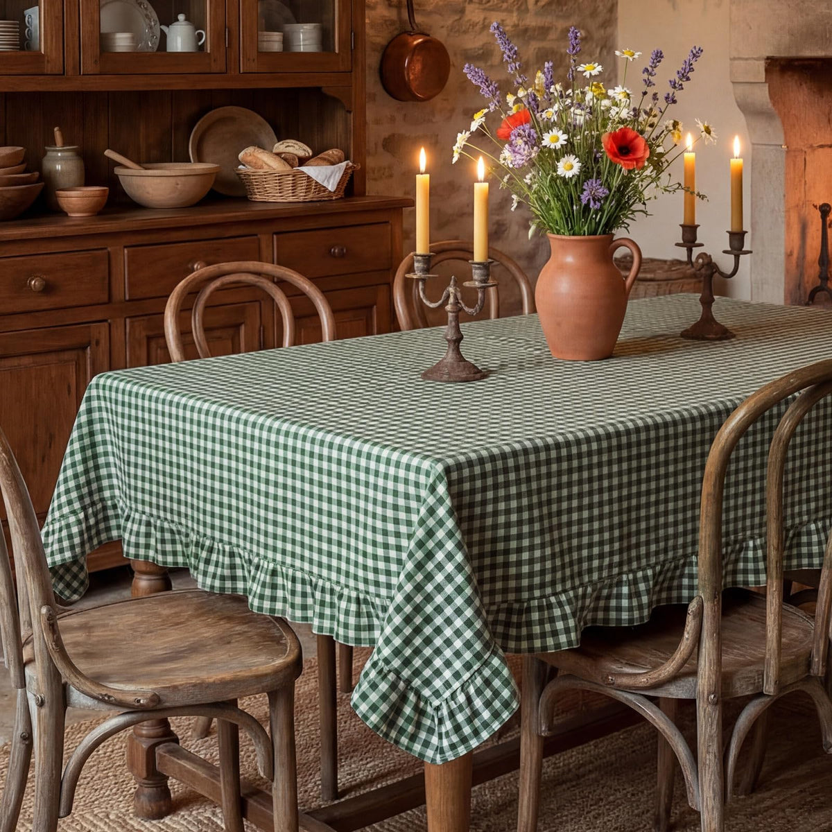Mindsoft Brown Ruffled Gingham Tablecloth, 52 x 70 Inches, Rectangle