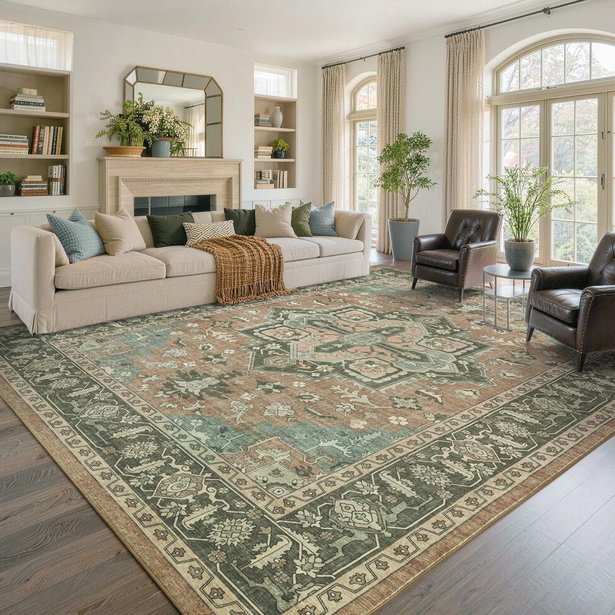 6x9 Ft Large Area Rugs for Living Room, Soft Non-Slip Machine Washable Rug, Vintage Stain Resistant Carpets for Bedroom Nursery Dining Room Home Decor (Beige)