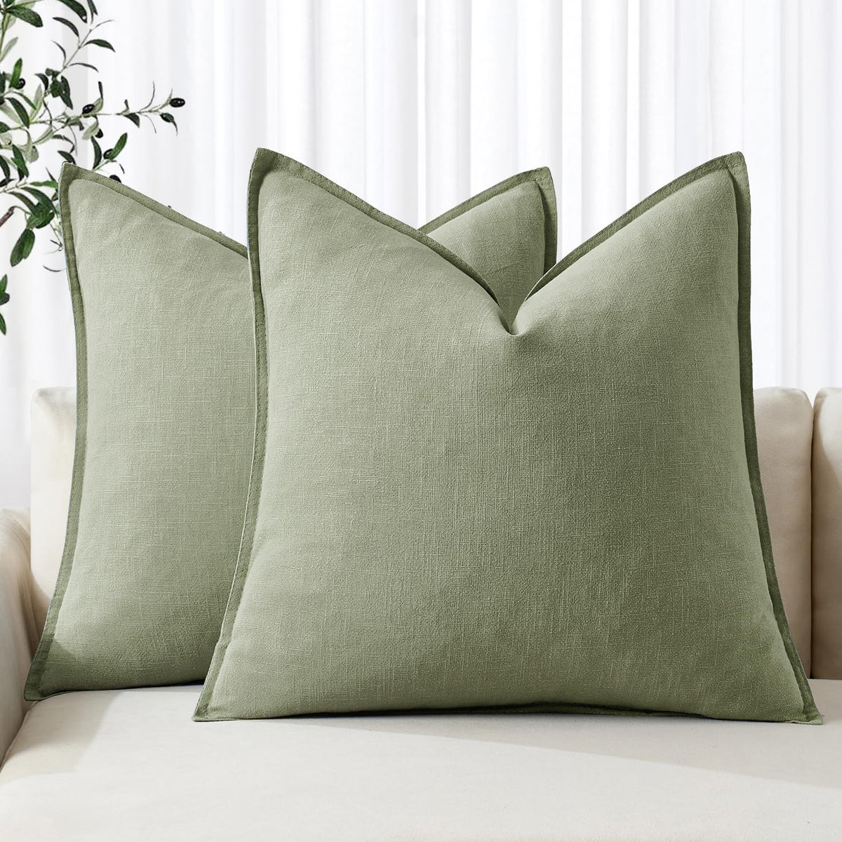 MIULEE Decorative Linen Euro Sham Pillow Covers 24x24 Natural Beige