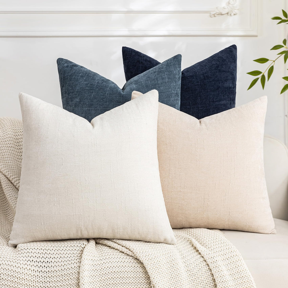 Set of 4 Soft Textured Throw Pillow Covers 18x18 Inch Cozy Decorative Farmhouse Cushion Cover Square Accent Pillow Cases for Bed Couch Sofa Living Room, Beige Taupe Brown