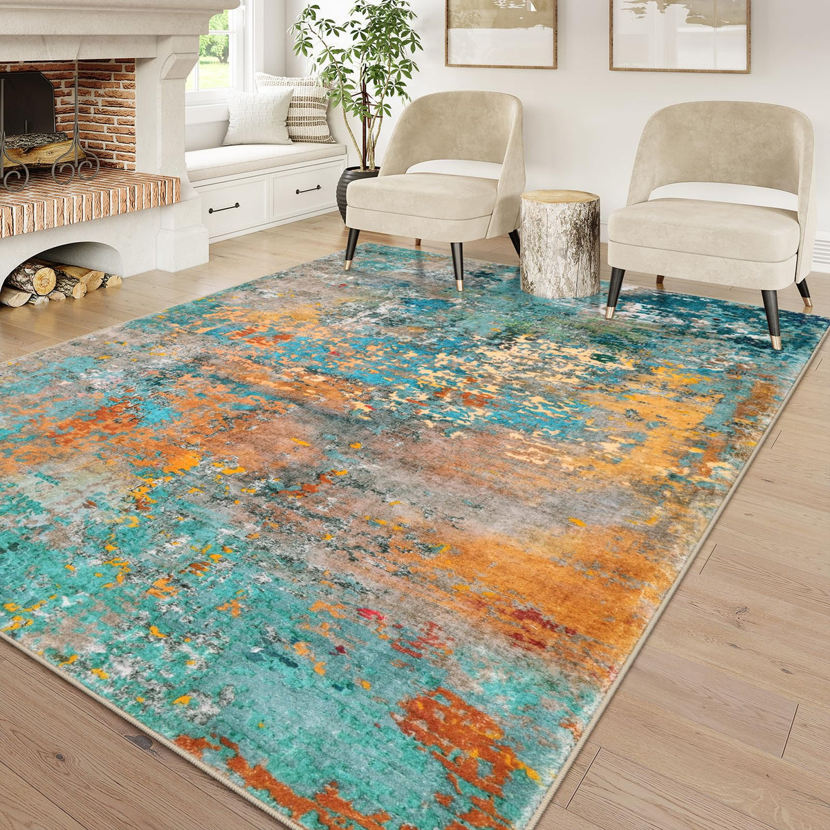 Lahome Modern Abstract Washable 5x7 Area Rugs for Living Room, Colorful Soft Bedroom Rug Low Pile Non Slip,Stain Resistance Dining Room Carpet for Nursery Office Entrance Home Office Decor