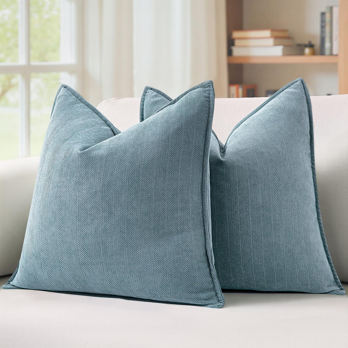MIULEE Pack of 2 Sage Green Decorative Chenille Pillow Covers 20x20 Inch