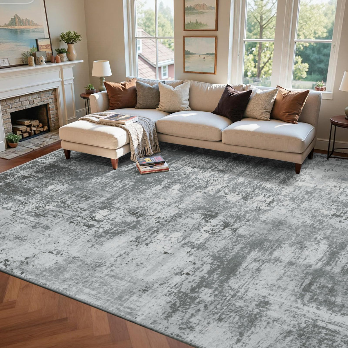 6x9 Ft Large Area Rugs for Living Room, Soft Non-Slip Washable Rugs Modern Abstract Pattern Carpet for Bedroom Indoor Floor Nursery Home Decor (Blue)