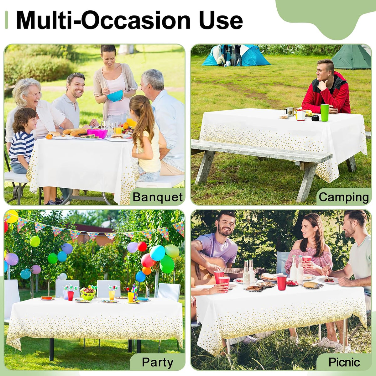 misaya 3 Packs Dot Disposable Table Cloth, 54 x 108 Inch Waterproof Plastic Tablecloth, Rectangle Gold Dots in White Table Covers for Picnic, Birthday, Party and Back to School