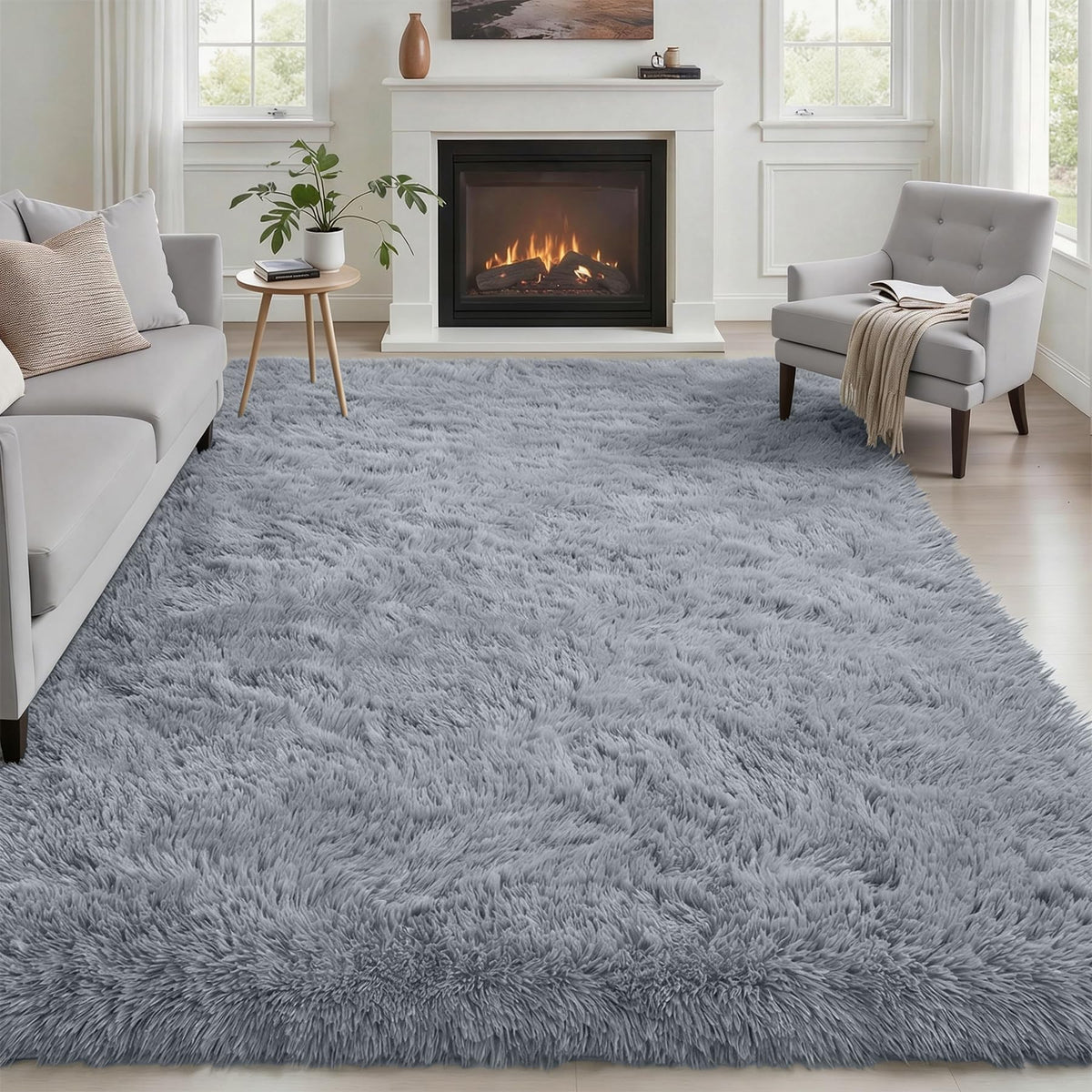 8x10 Area Rug Living Room Bedroom: Fluffy Plush Shag Carpet Black