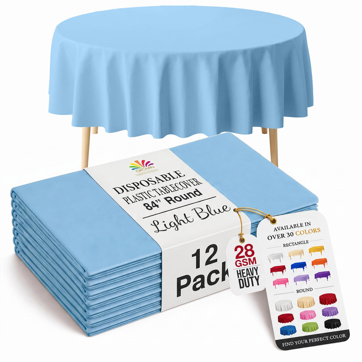 Exquisite 12-Pack Premium Plastic Tablecloth 12-Pack Premium Plastic Tablecloth 84in. Round Table Cover - Emerald Green