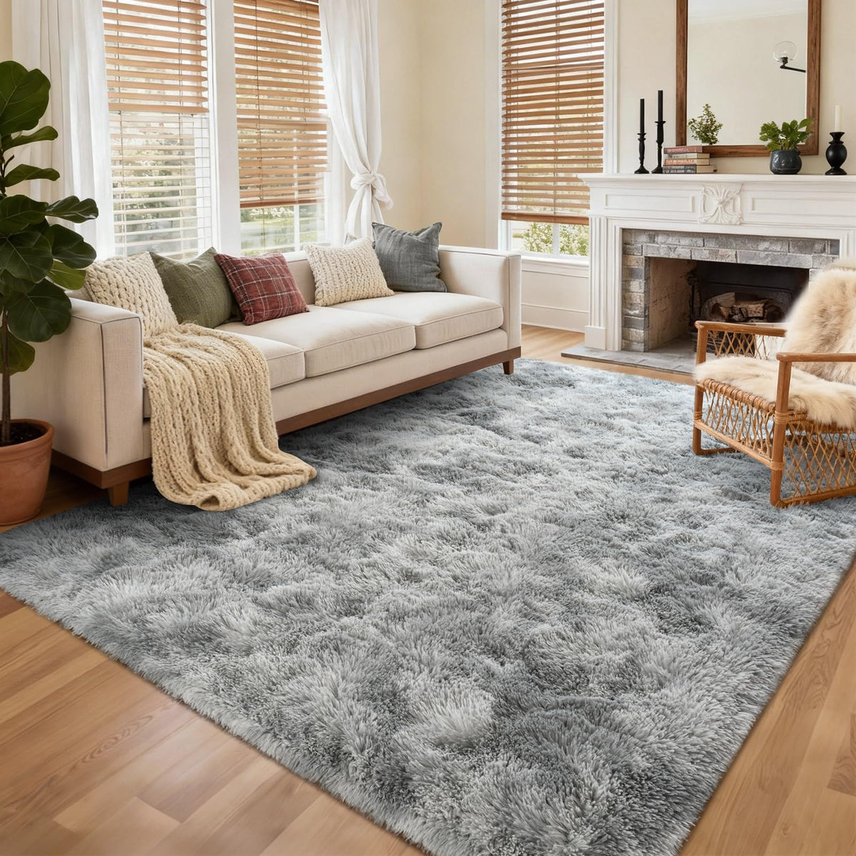 6x9 Ft Large Shag Rugs for Living Room Decor, Tie-Dyed Ultra Soft Fluffy Furry Area Rugs for Bedroom Indoor Floor, Aesthetic Carpet for Kids Home (Dark Grey)