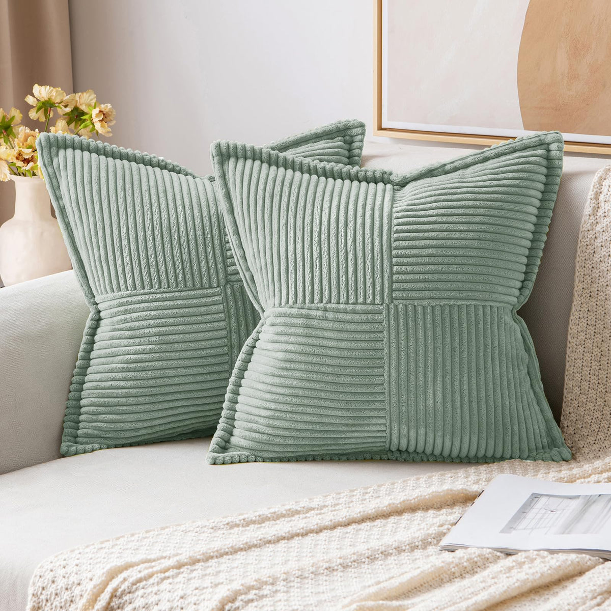 MIULEE Decorative Throw Pillow Covers for Couch 18x18 Inch Beige 2 Pack