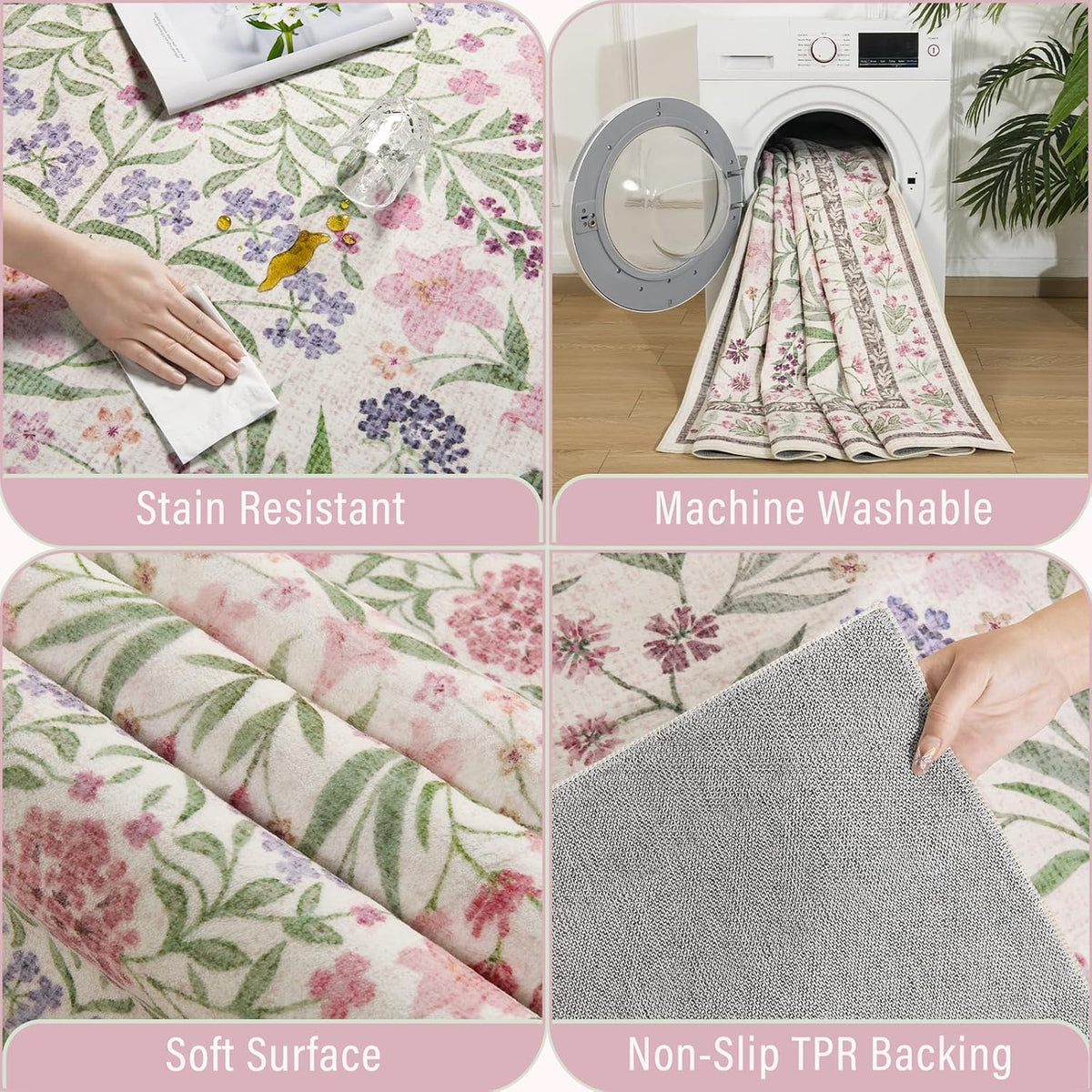 Amearea 6x9 Pink Rugs for Bedroom Girls, Floral Area Rugs for Living Room