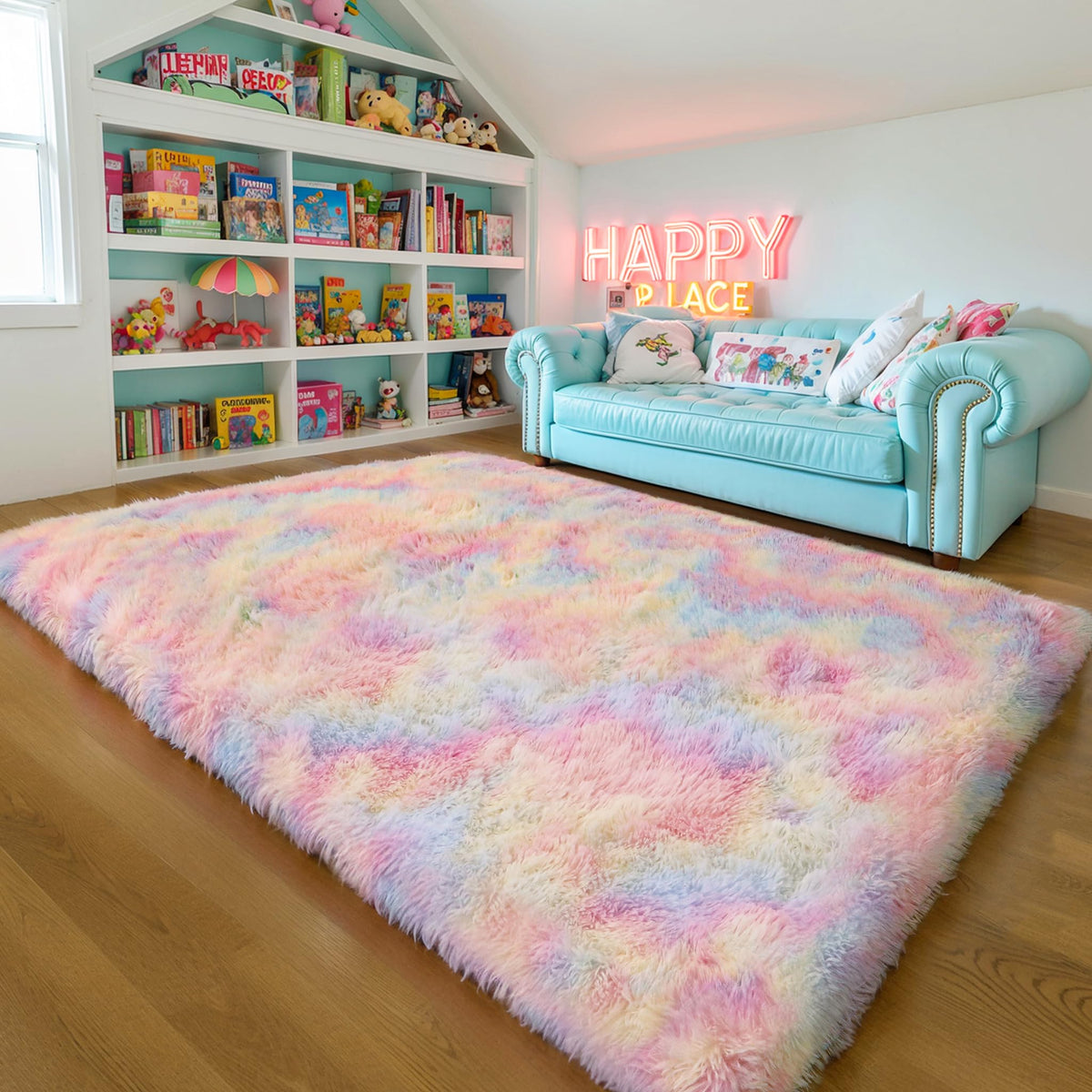 Pink Fluffy 4x6 Area Rugs for Bedroom Girls, Plush Washable Carpet
