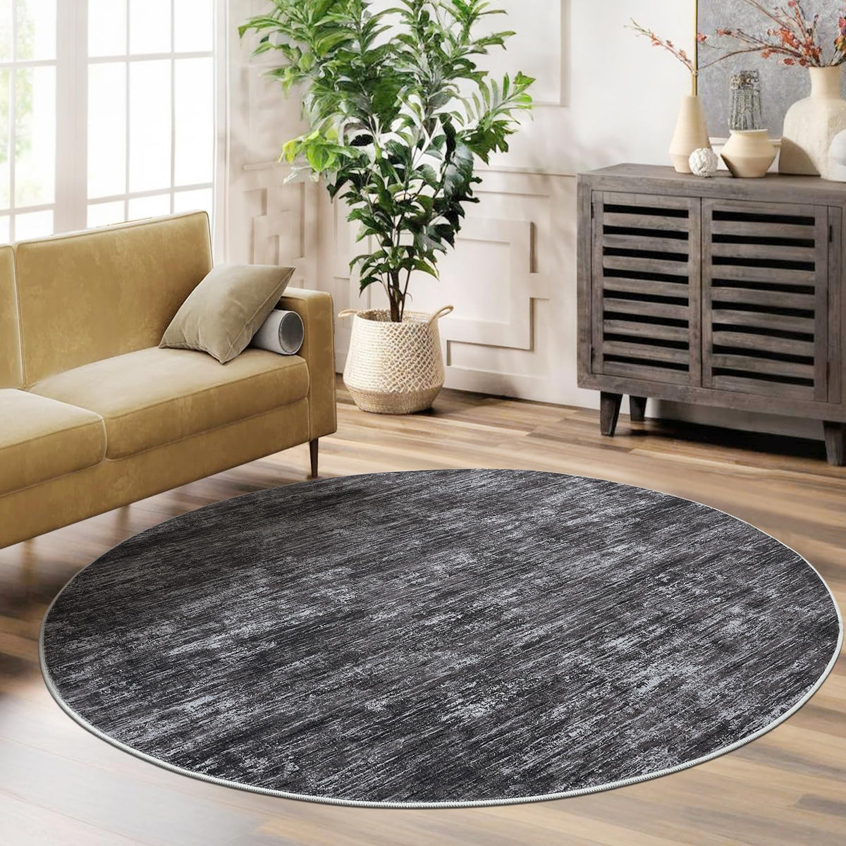 RUGSREAL Bedroom Area Rug 4x6 Modern Abstract Area Rug Stain Resistant Small Living Room Rug Contemporary Dining Room Rug Non-Slip Solid Rug Aesthetic Accent Floor Carpet for Kitchen Office, Dark Grey