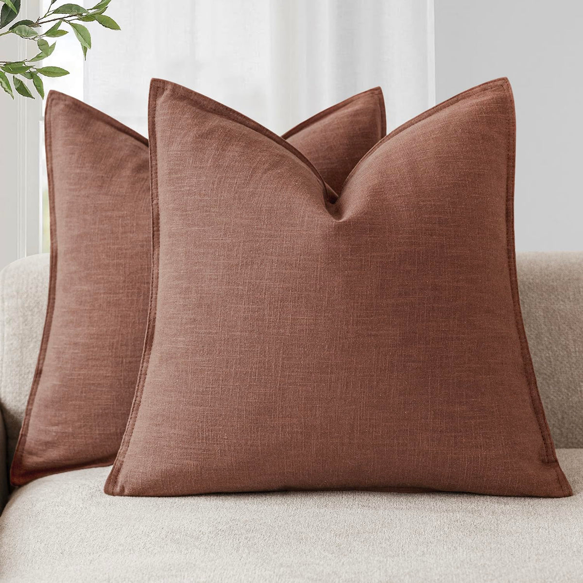 Foindtower Linen Solid Decorative Throw Pillow Covers 18x18 Natural Beige