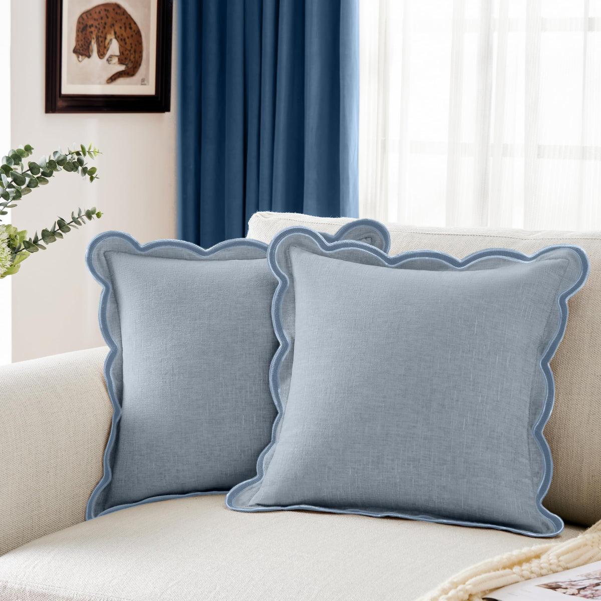 Ohocut Scalloped Pillow Cover Pack of 2 Spring Chenille Decorative Throw Pillow Covers Cute Boho Couch Pillow Covers Aesthetic Funky Preppy Pillow Cases for Sofa Living Room (Blush Pink, 18x18 Inch)