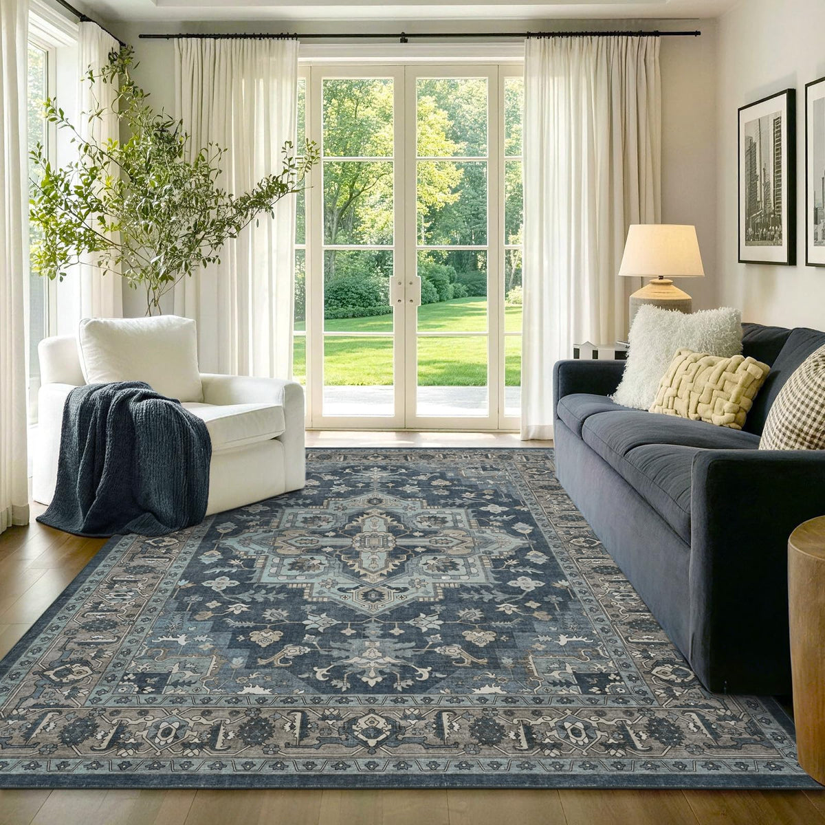 6x9 Ft Large Area Rugs for Living Room, Soft Non-Slip Machine Washable Rug, Vintage Stain Resistant Carpets for Bedroom Nursery Dining Room Home Decor (Beige)