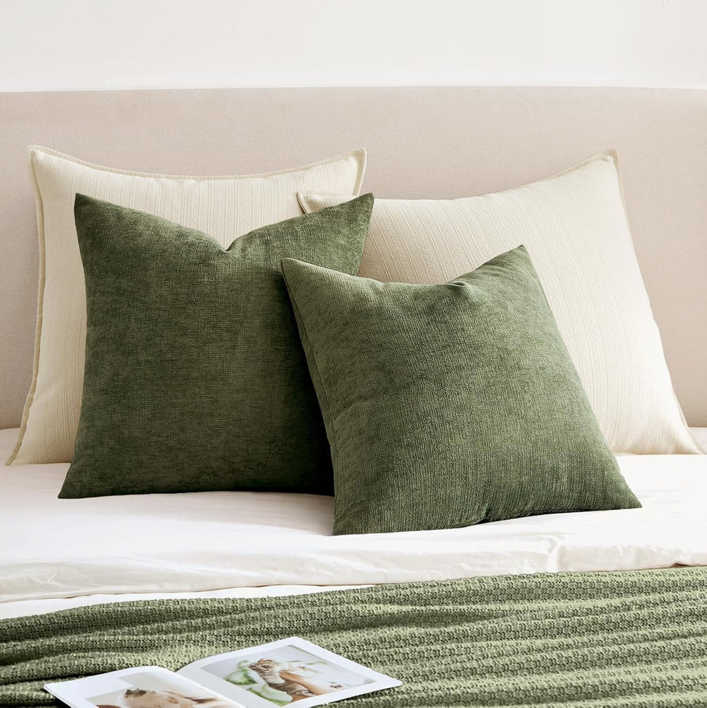 MIULEE Olive Green Chenille Couch Throw Pillow Covers, 18x18