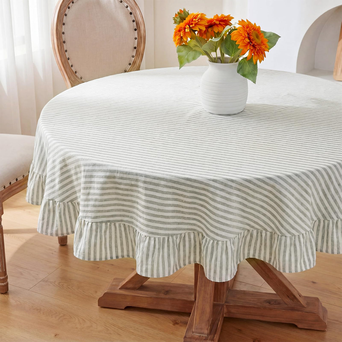 Boao Cotton Striped Tablecloth Rectangle 52" X 70" Beige White