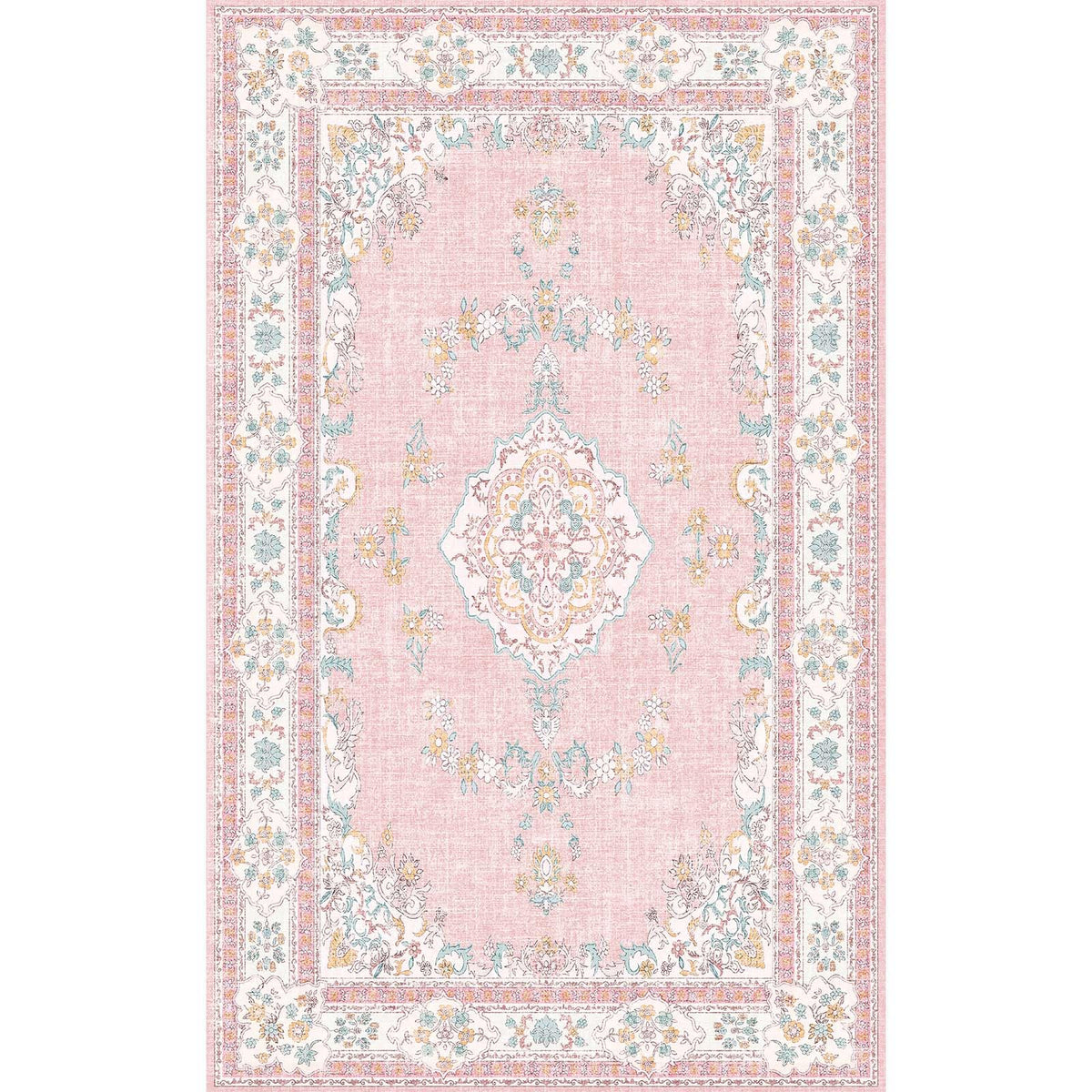 Soft Pink Rug for Girls Room: 5x8 Vintage Washable Carpet Bedroom Nursery
