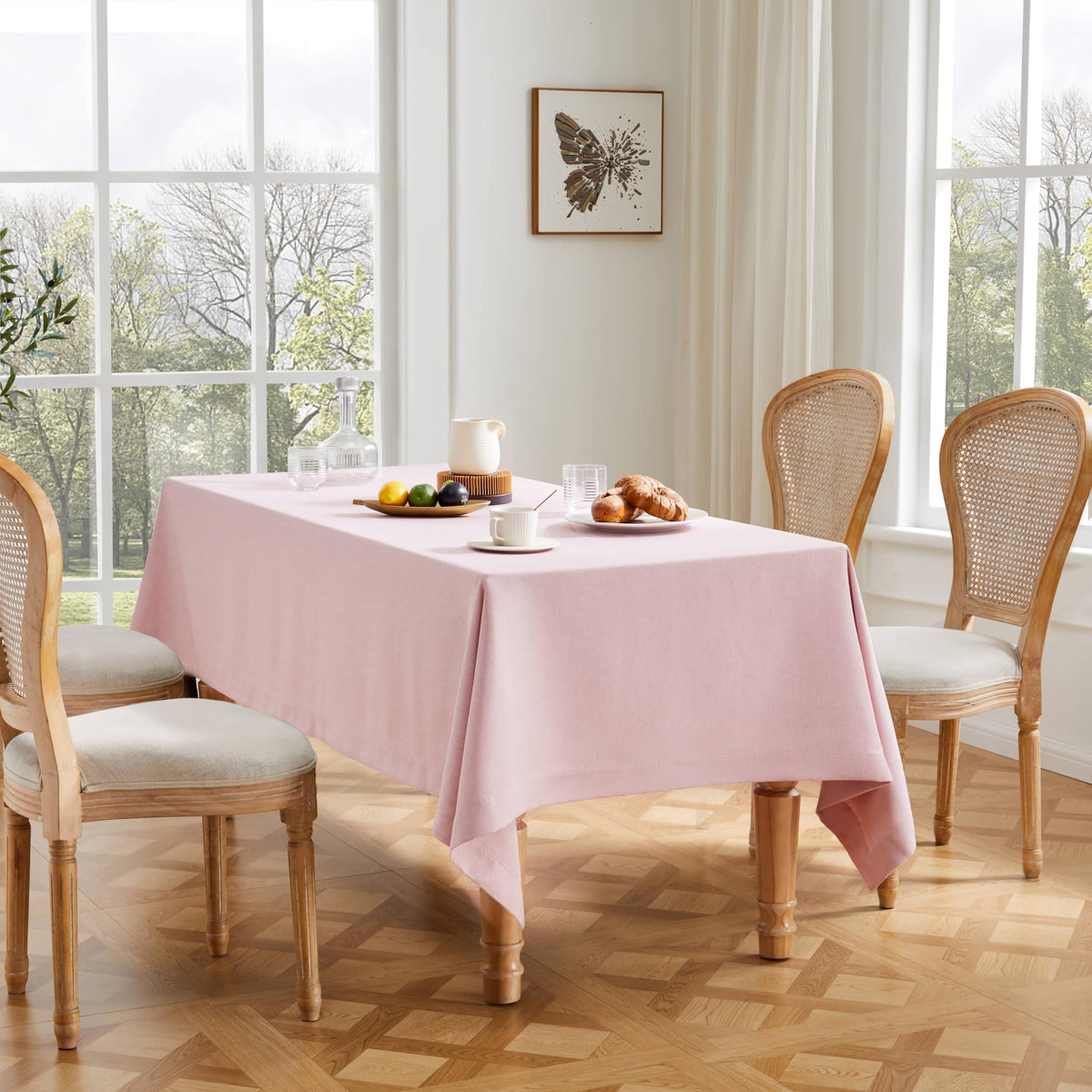 ZeeMart Linen Textured Rectangle Table Cloth, 60x104 Inch Light Tan