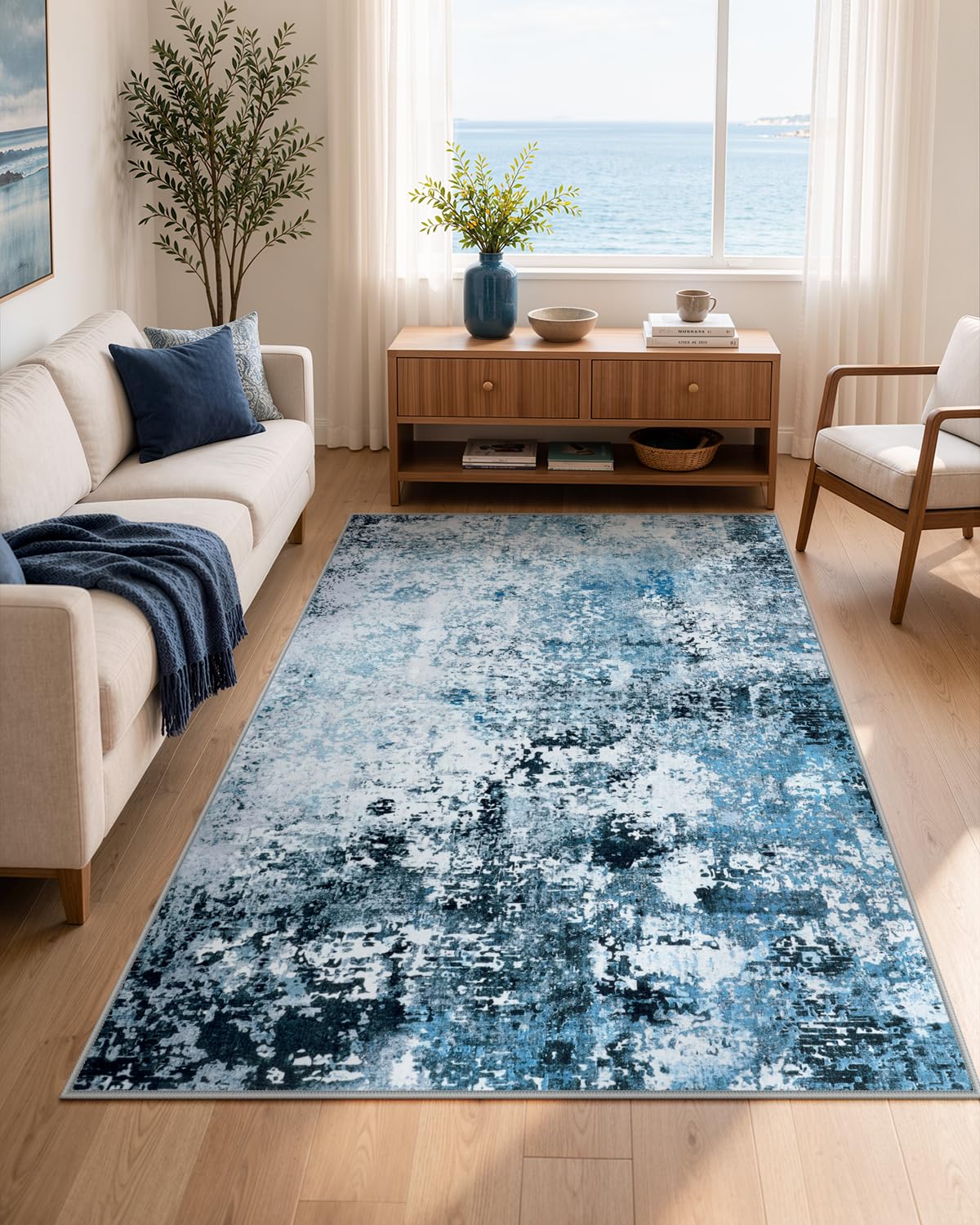 Lahome Modern Abstract Washable 5x7 Area Rugs for Living Room, Colorful Soft Bedroom Rug Low Pile Non Slip,Stain Resistance Dining Room Carpet for Nursery Office Entrance Home Office Decor