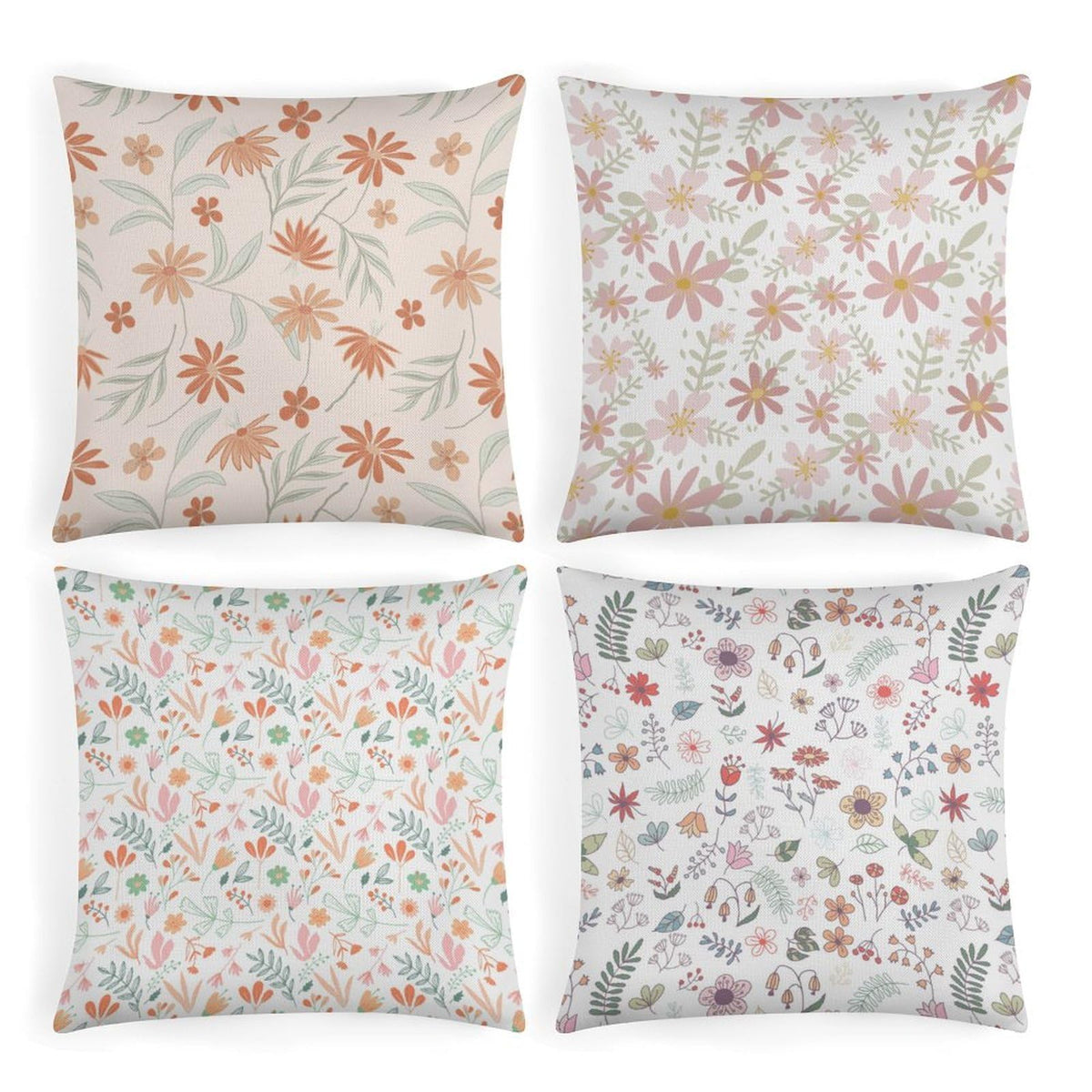 4 Pack Abstract Floral Print Throw Pillow Covers Soft Breathable Cotton Linen Square 18"x18" Cushion Cases with Zipper for Living Room Sofa Couch, No Pillow Insert Included