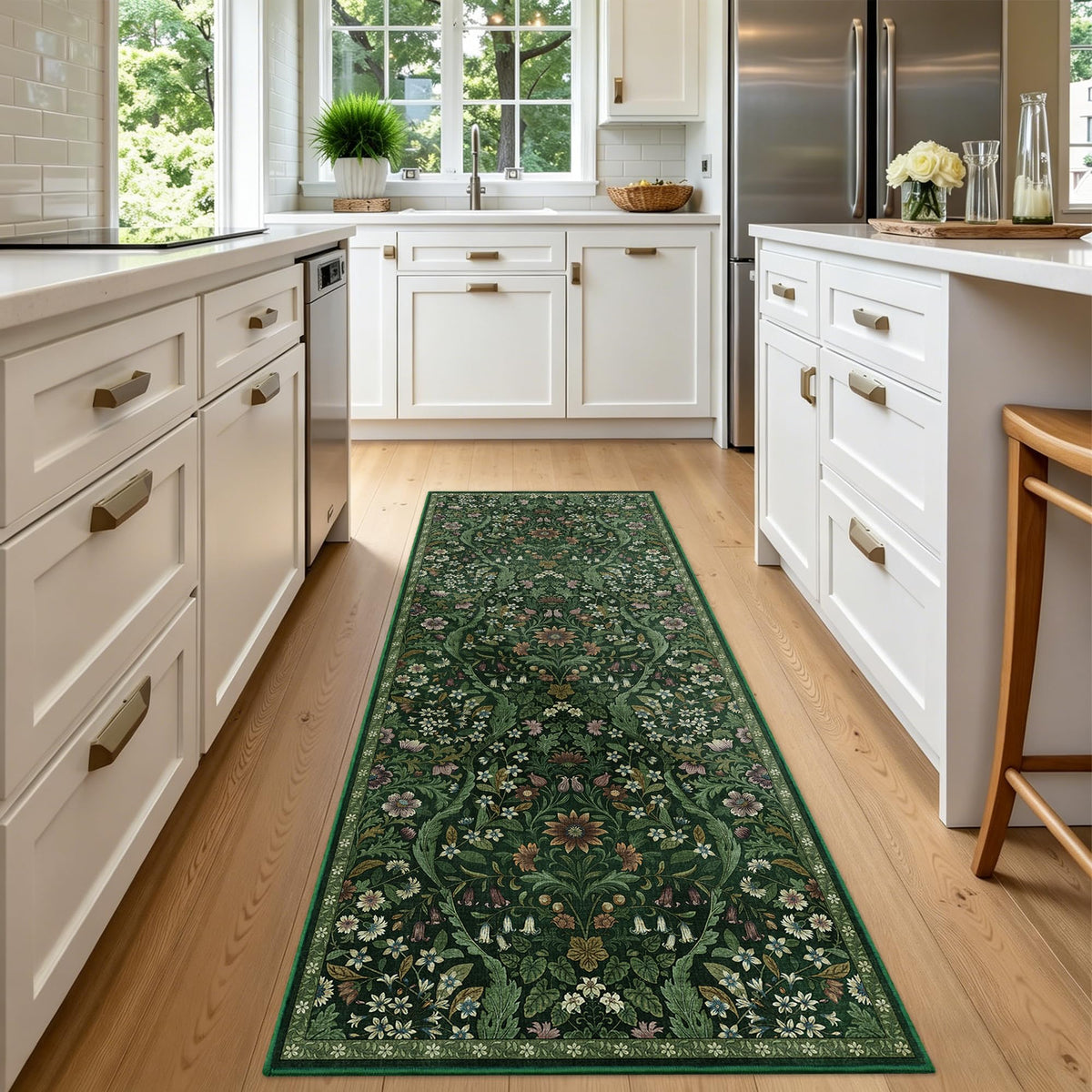 Floral Area Rug 5x7 Botanical Washable Carpet for Living Room
