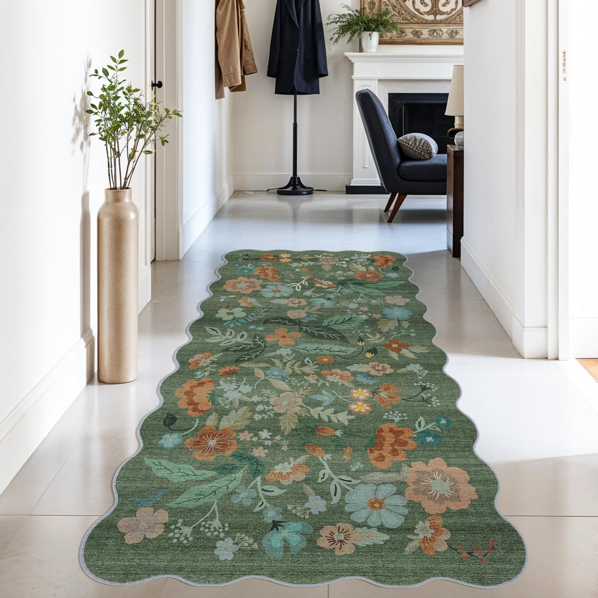 Hallway Washable Runner Rug - 2x10 Kitchen Rugs Entryway Rug Runner Vintage Soft Floor Mat Non Slip Indoor Farmhouse Carpet for Bathroom Living Room Bedroom (2 X 10, Beige)