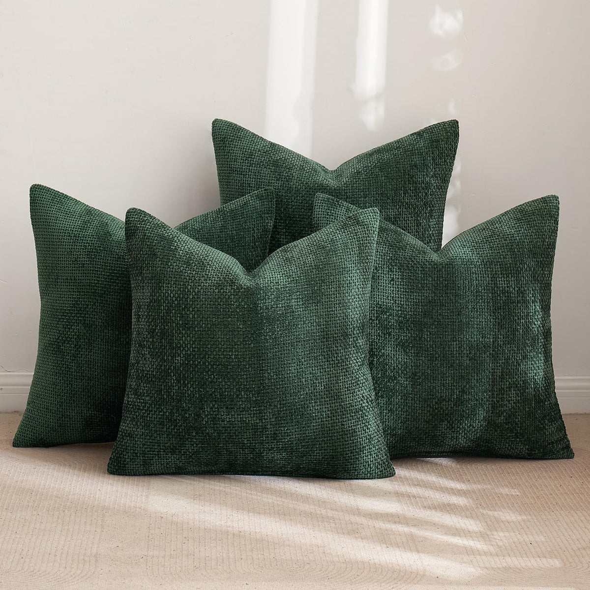 MIULEE Soft Decorative Chenille Pillow Covers Neutral 18x18 Pack of 4