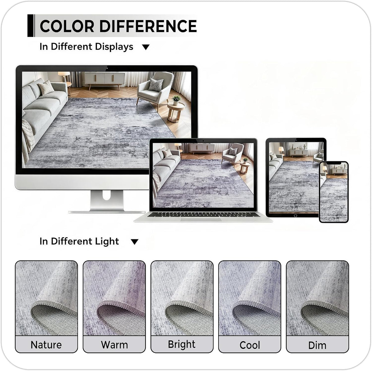 Toneed 4'x6' Washable Area Rugs for Bedroom Living Room, 48"x72" Grey