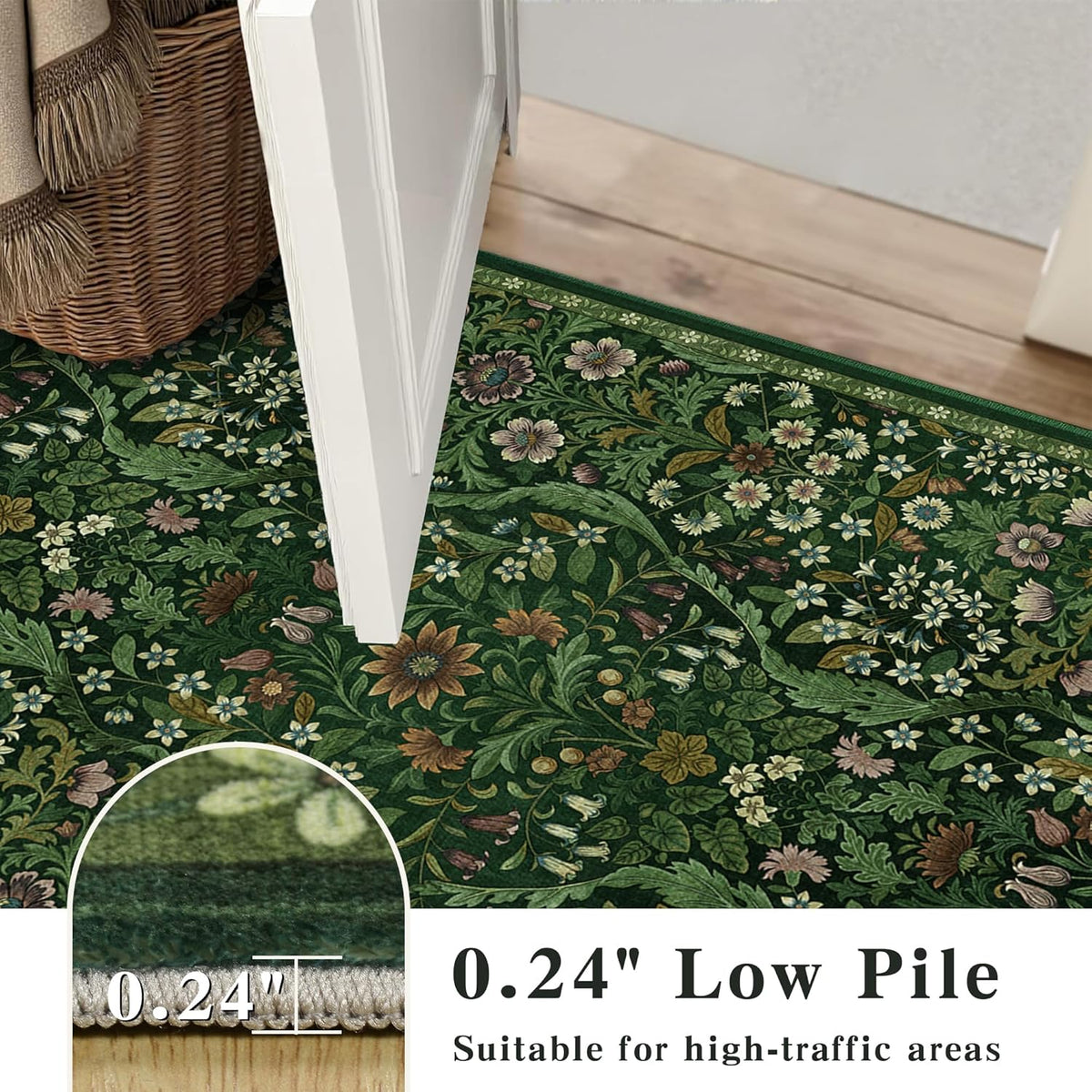 Floral Area Rug 5x7 Botanical Washable Carpet for Living Room