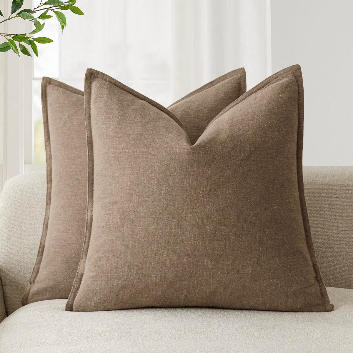 Foindtower Linen Solid Decorative Throw Pillow Covers 18x18 Natural Beige
