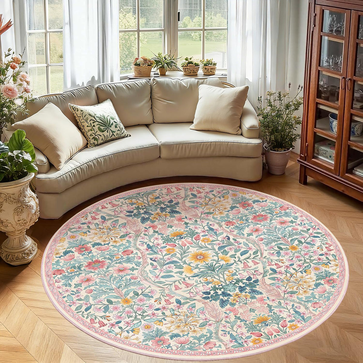 Floral Area Rug 5x7 Botanical Washable Carpet for Living Room