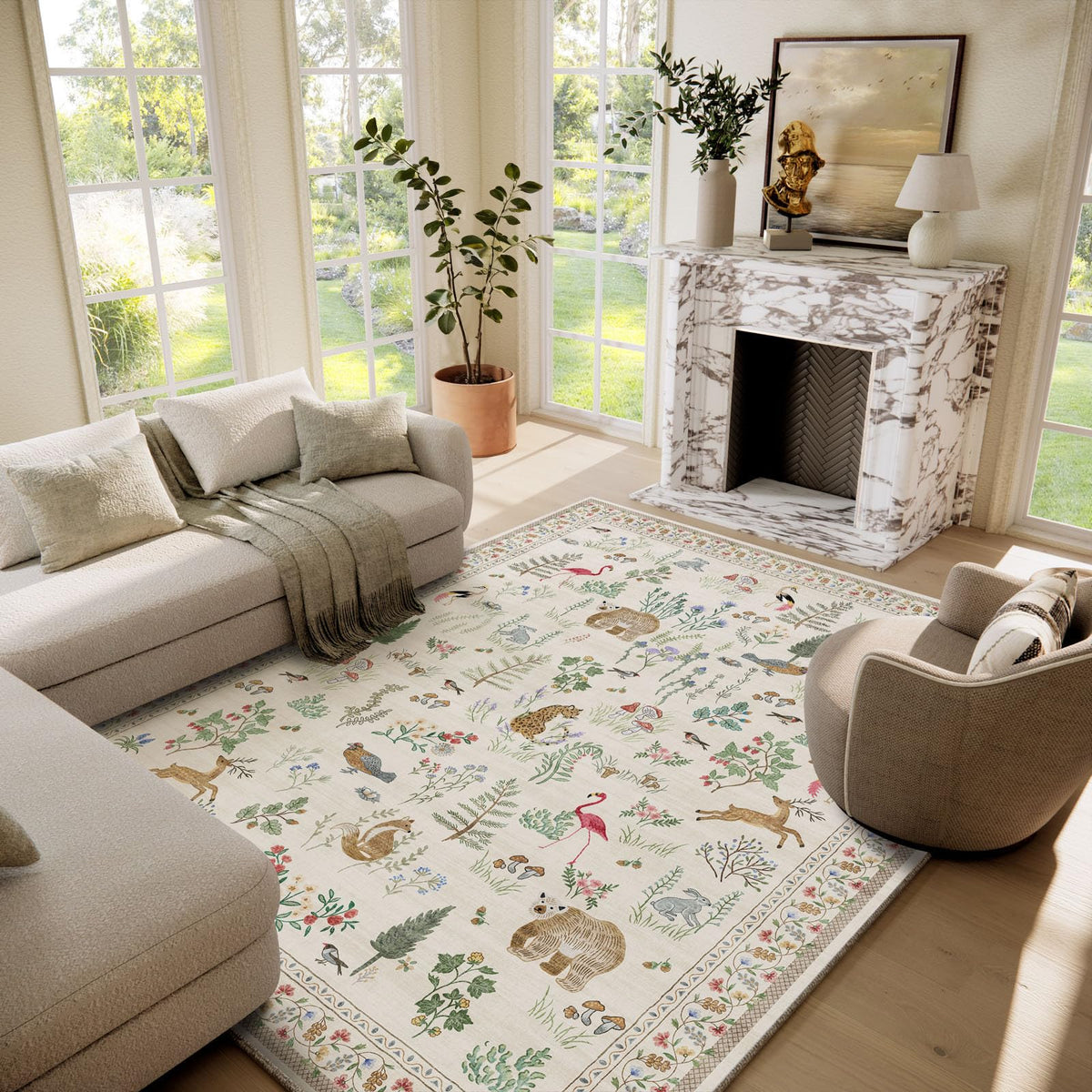 Washable Area Rugs for Living Room: 9x12 Area Rug for Bedroom Vintage Stain Resistant Non Slip Low Pile Lightweight Soft Carpet for Kitchen Dining Room Farmhouse Kids Room Nursery