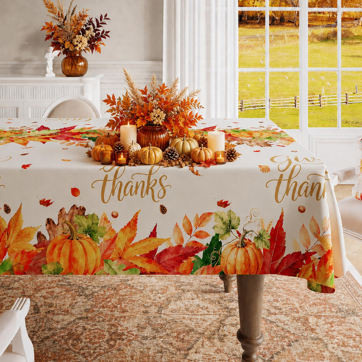Rectangle Table Cloth,100% Waterproof Tablecloth Oil Proof Spill Proof Vinyl Table Cloth, Wipe Clean Plastic Table Cover for Dining, Camping, Indoor and Outdoor 52" x 70",Leaves