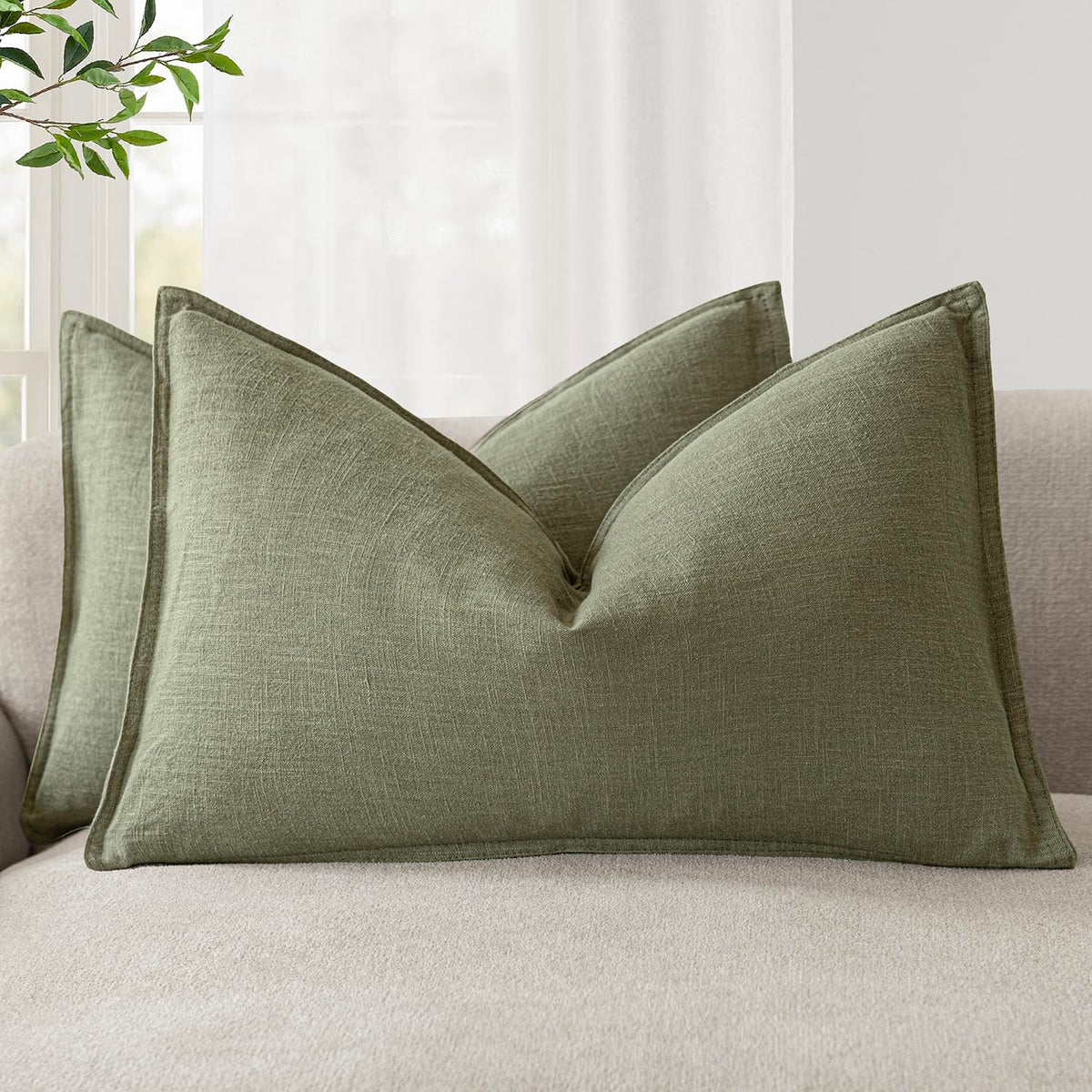 Foindtower Linen Solid Decorative Throw Pillow Covers 18x18 Natural Beige