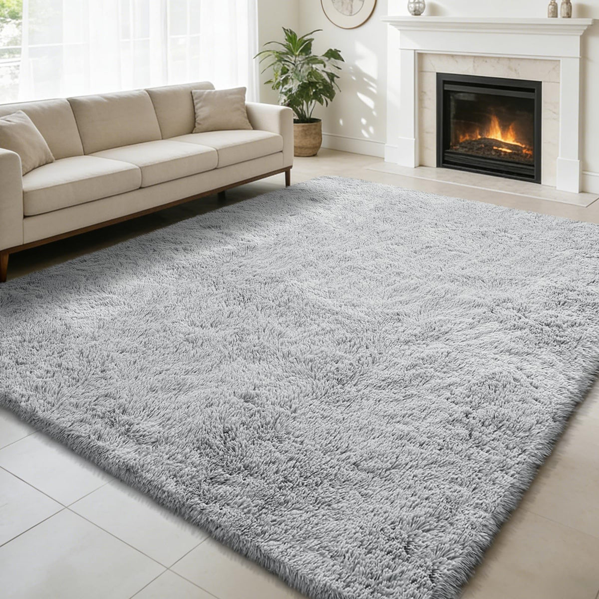 6x9 Black Fluffy Area Rug for Living Room,Large Shag Area Rugs for Bedroom