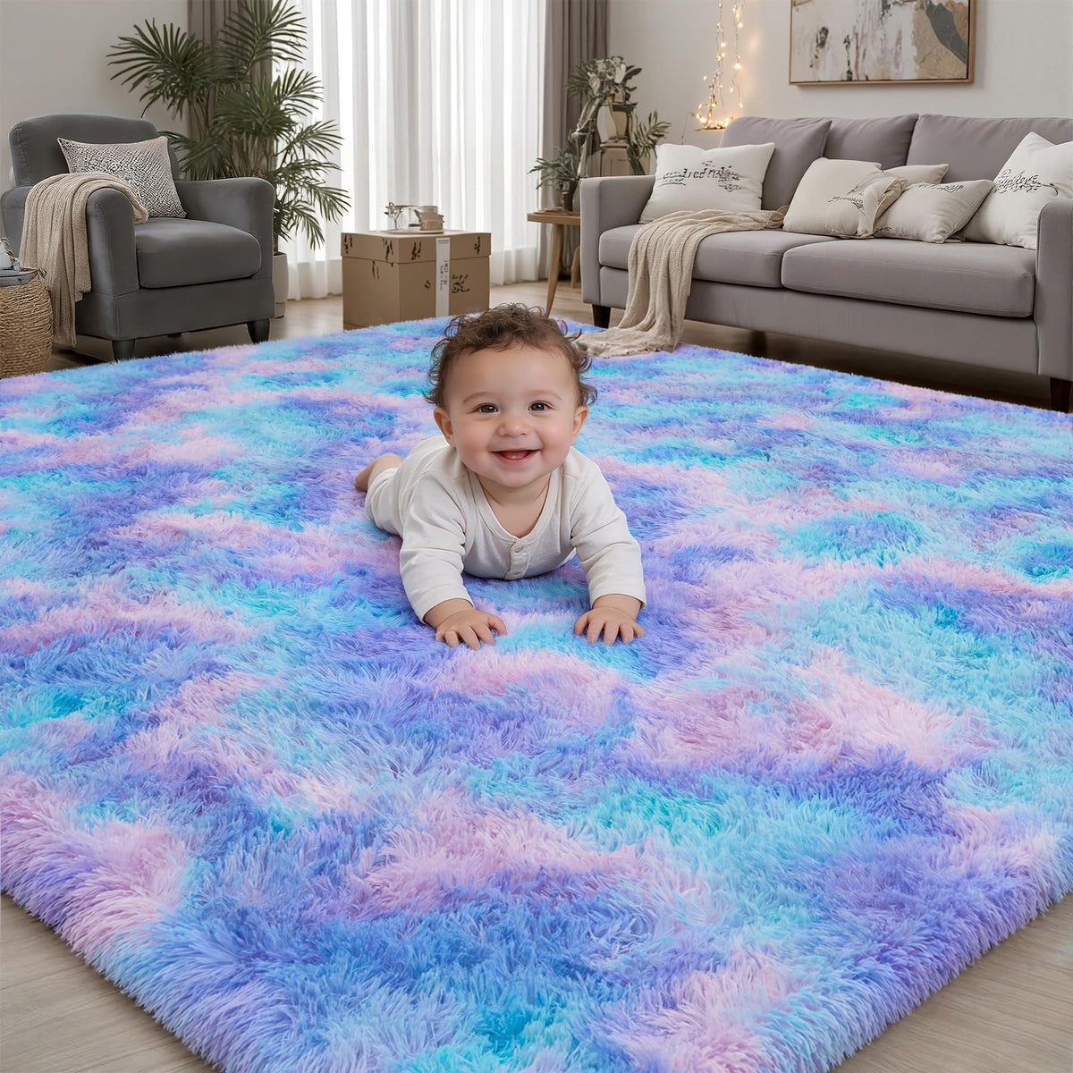 PLHXFR 8x10 Area Rugs Living Room: Fluffy Bedroom Soft Shag Rug Black Grey