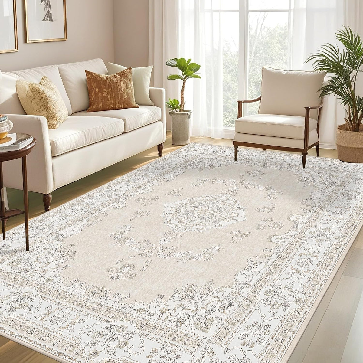 Soft Pink Rug for Girls Room: 5x8 Vintage Washable Carpet Bedroom Nursery