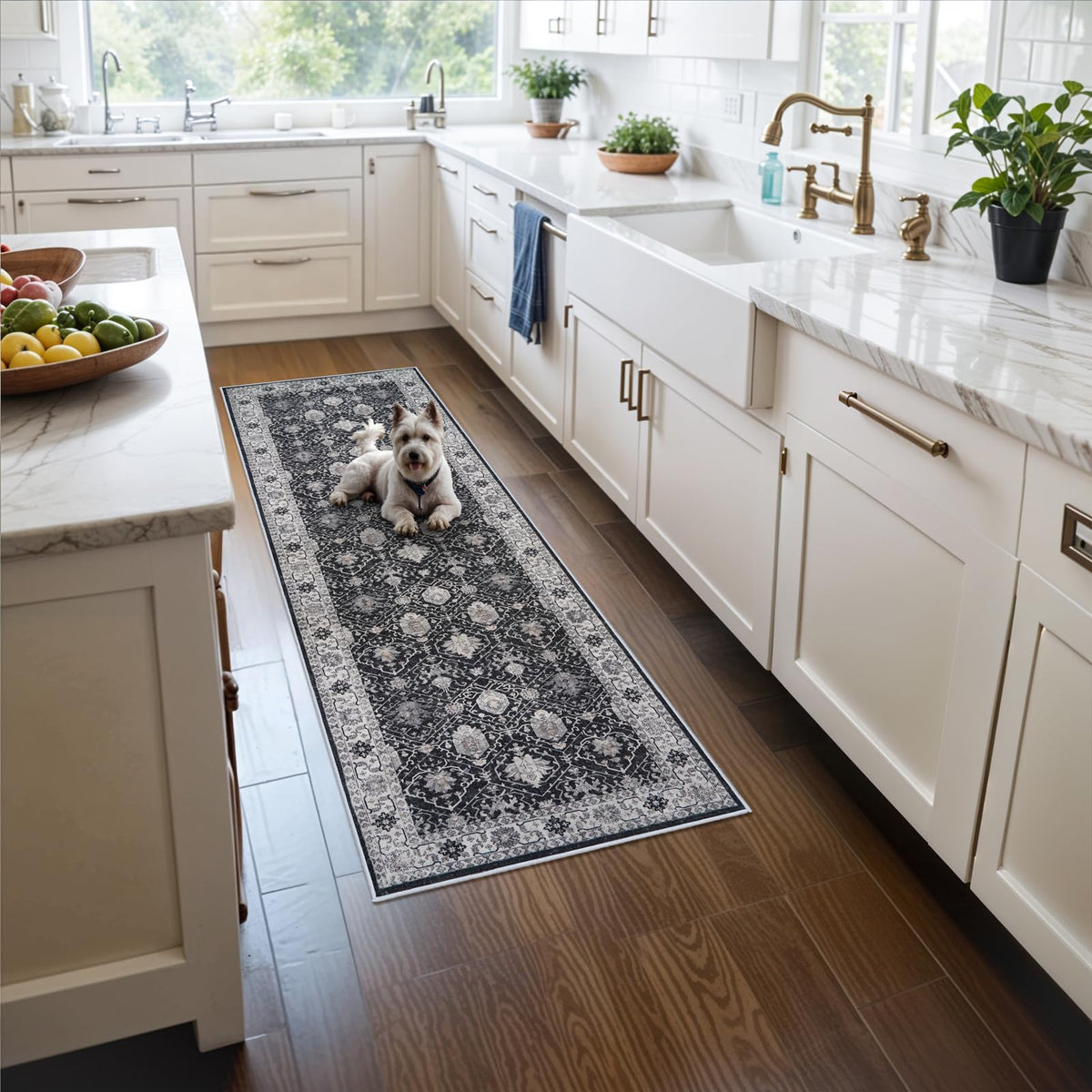 Hallway Washable Runner Rug - 2x10 Kitchen Rugs Entryway Rug Runner Vintage Soft Floor Mat Non Slip Indoor Farmhouse Carpet for Bathroom Living Room Bedroom (2 X 10, Beige)