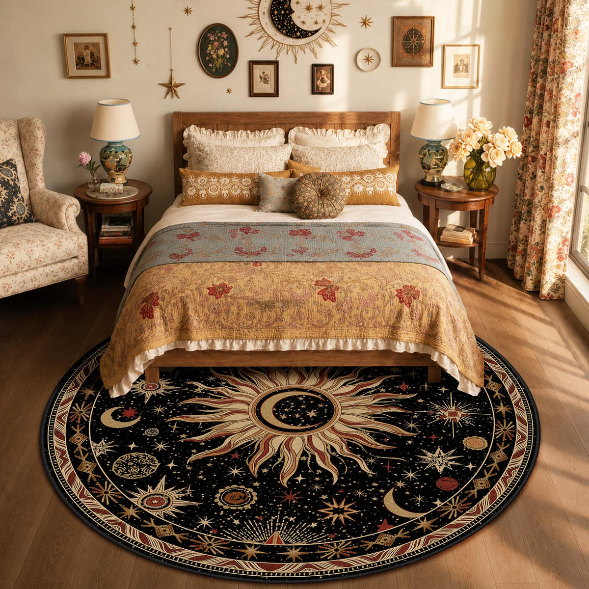 Vacuum-Friendly, 5x7 Washable Area Rug, Black Gold Beige Red