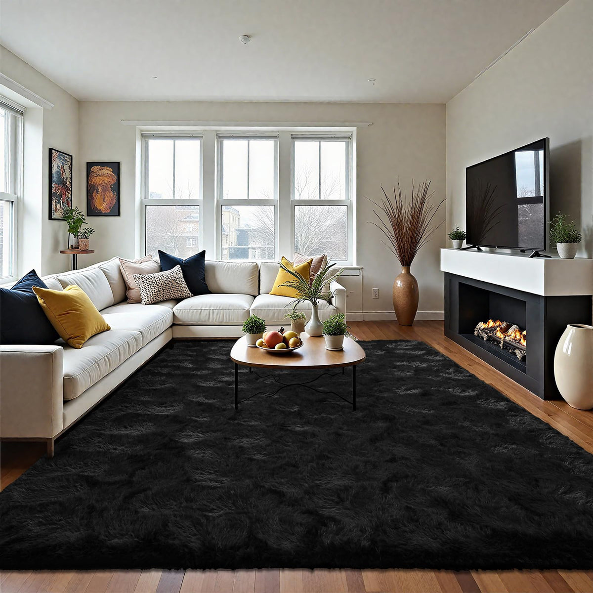 LOCHAS 4x6 Area Rugs Fluffy Living Room Carpets for Kids Bedroom, White