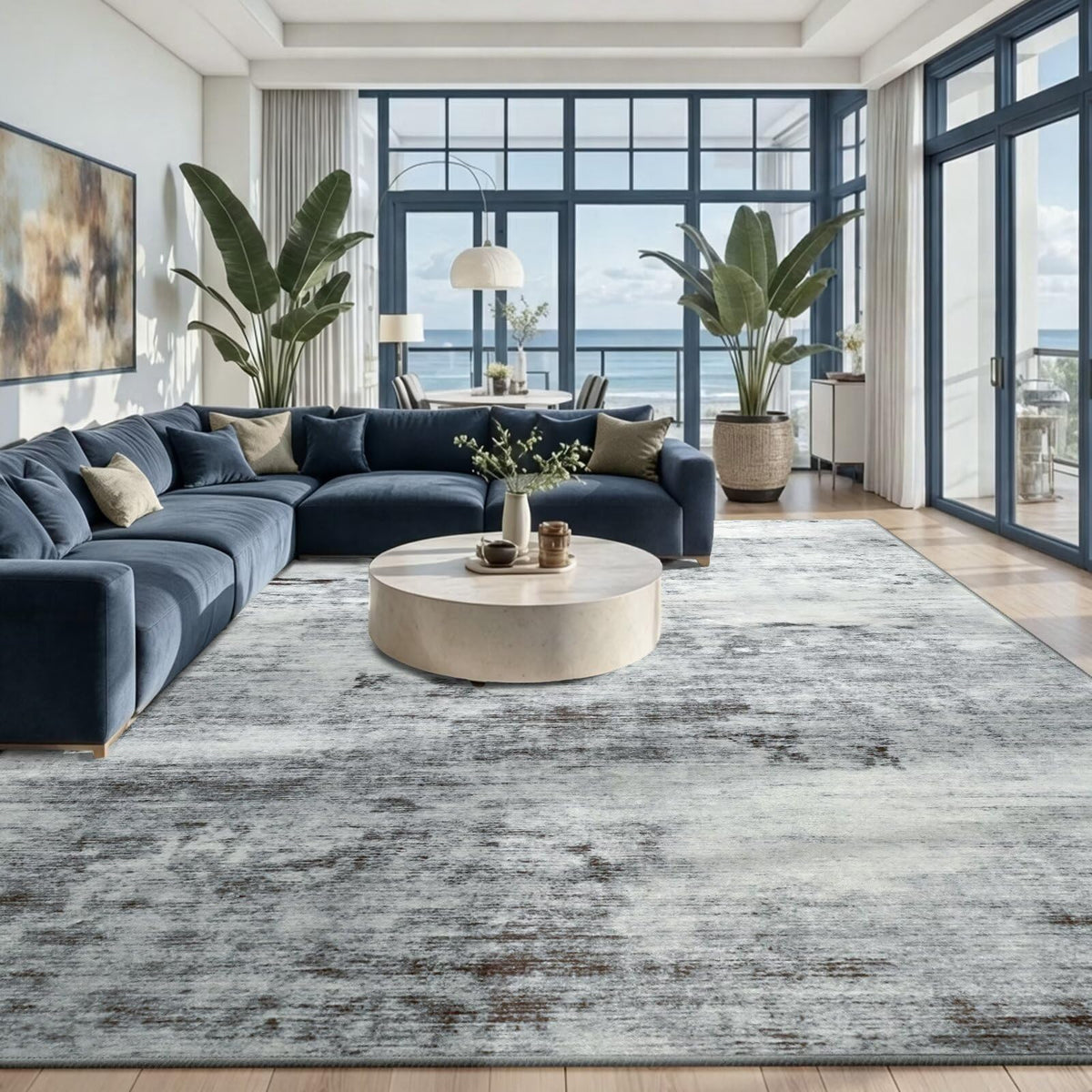 Toneed 4'x6' Washable Area Rugs for Bedroom Living Room, 48"x72" Grey
