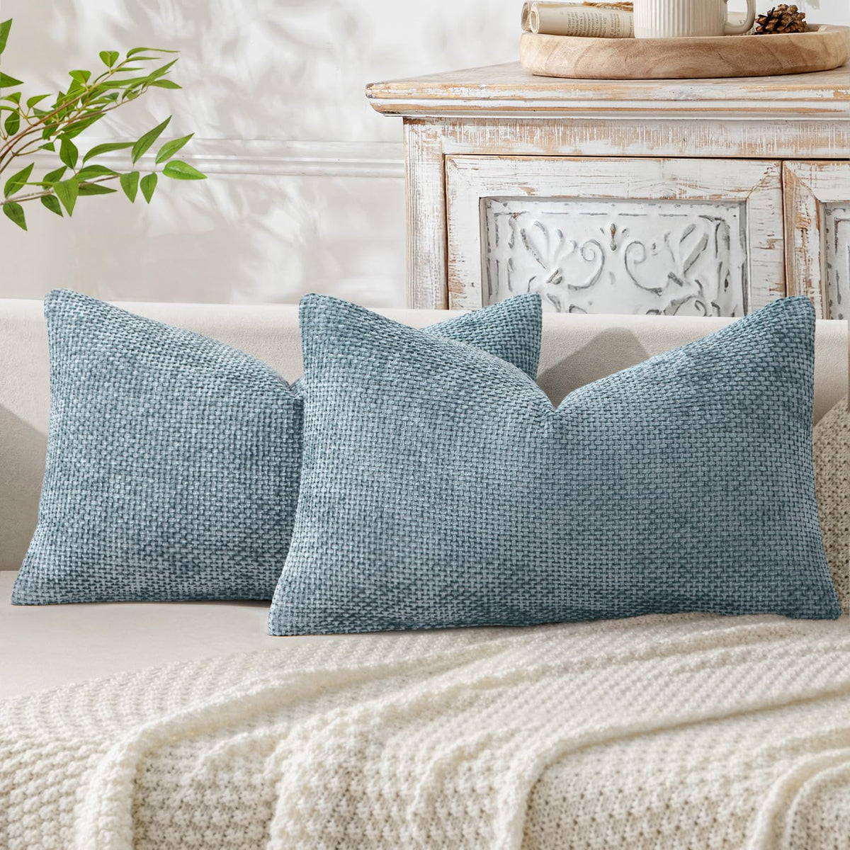 MIULEE Decorative Couch Throw Pillow Covers 18x18 Inch Coastal Blue 2 Pack