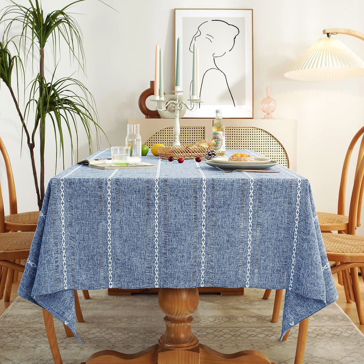 Chassic 60 x 84 inches Farmhouse Style Linen tablecloths, Wrinkle Resistant Washable Dining Room Table Cloths for Rectangle Tables - Hemstitch Light Coffee