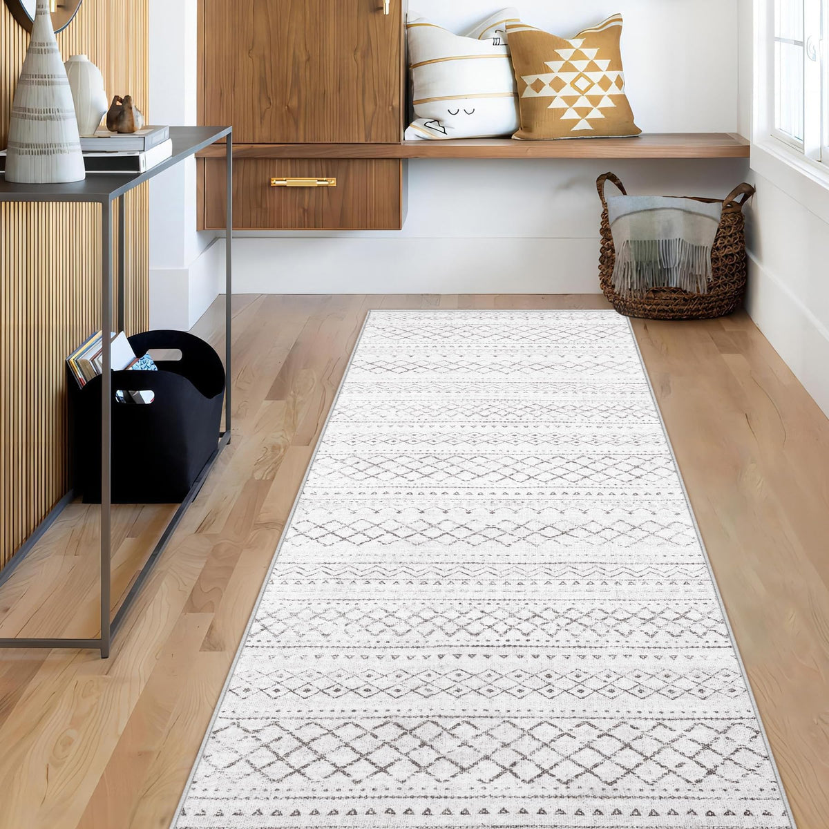 Area Rug for Living Room 6x9: Large Washable Boho Moroccan Rugs Geometric Neutral Rug, Non-Slip Foldable Morden Farmhouse Indoor Floor Carpet for Bedroom Dining Table Home(Brown Green,6'x9')