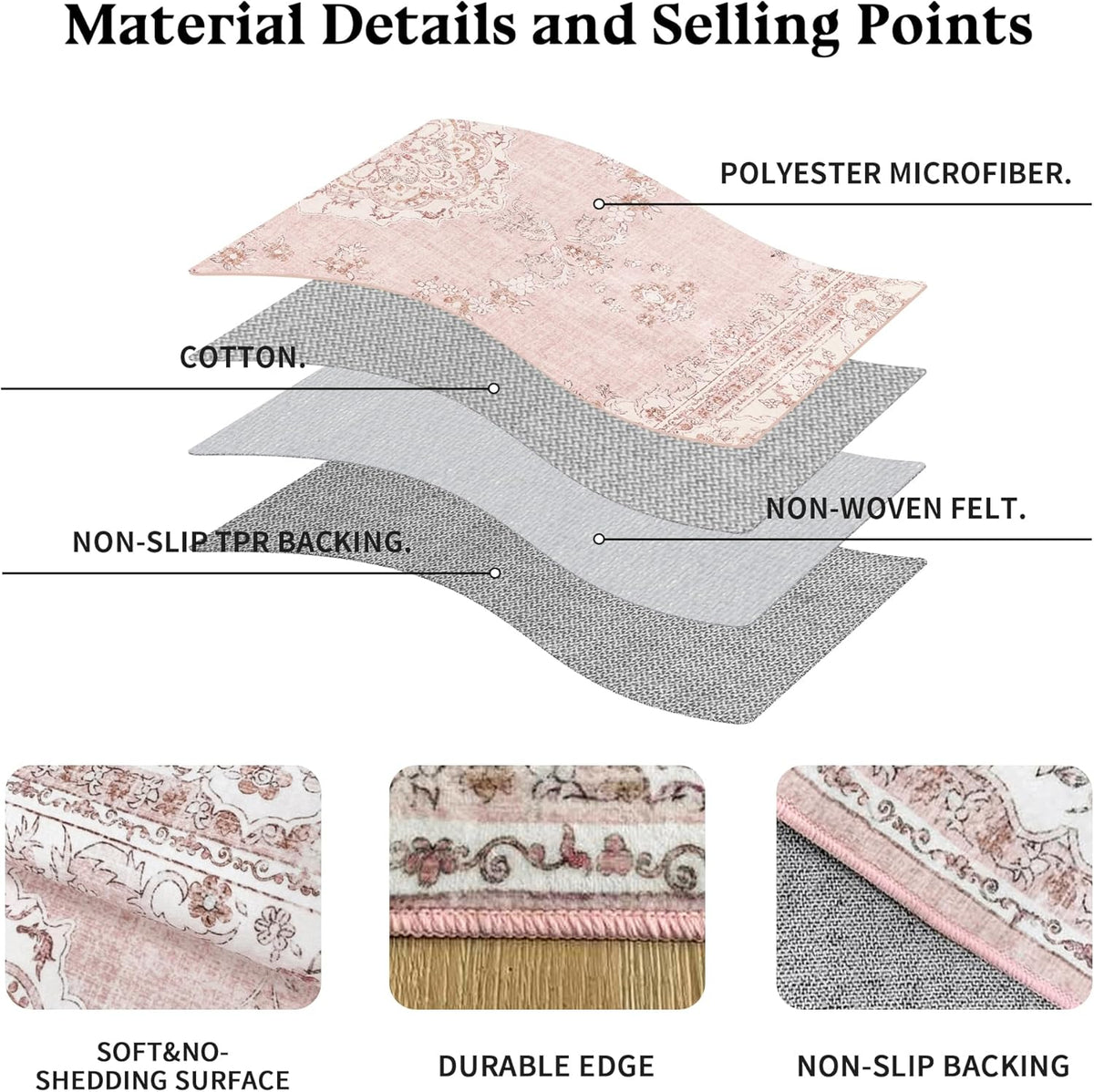 Soft Pink Rug for Girls Room: 5x8 Vintage Washable Carpet Bedroom Nursery